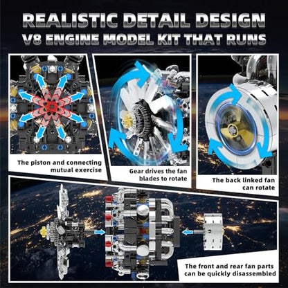 Turbojet Engine Building Set, Aircraft Engine Model kit that Run, Build Your Own Mini Aircraft Model Engine Kit with Motor, STEM Mechanical Physical Science Educational Toys for Kids Adults (558 PCS) - color: Turbojet Engine Building Set
