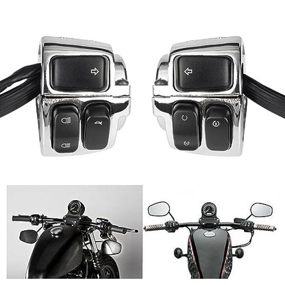 1 Pair Motorcycle 1" Handlebar Switches Control and Wiring Harness with 1996-2012 Harley Softail Dyna Sportster V-Rod（Silver） - color: Silver