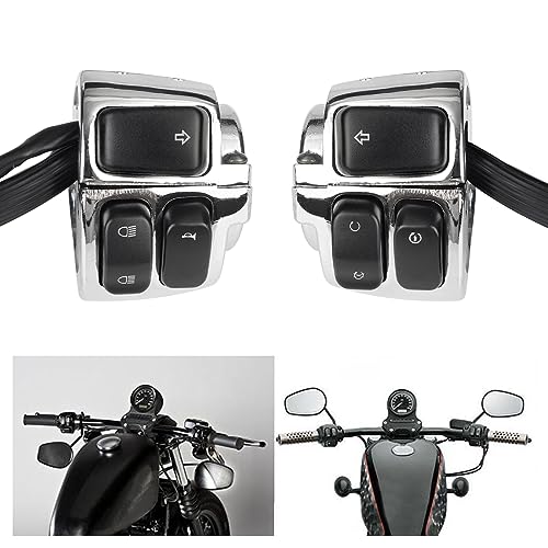 1 Pair Motorcycle 1" Handlebar Switches Control and Wiring Harness with 1996-2012 Harley Softail Dyna Sportster V-Rod（Silver） - color: Silver