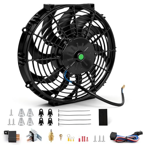 12 inch Electric Radiator Cooling Fan 12V 80W with Thermostat Wiring Switch Relay Kit Black - size: 12 Inch