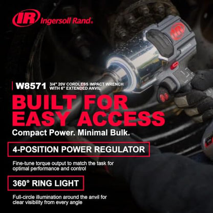 Ingersoll Rand W8571 3/4" 20V Cordless Impact Wrench Bare Tool, 2000 ft-lb Torque, 6" Extended Anvil, Friction Ring Thru-hole, Pistol - style: New W8571 3/4-Inch, Bare Tool, Ext Anvil