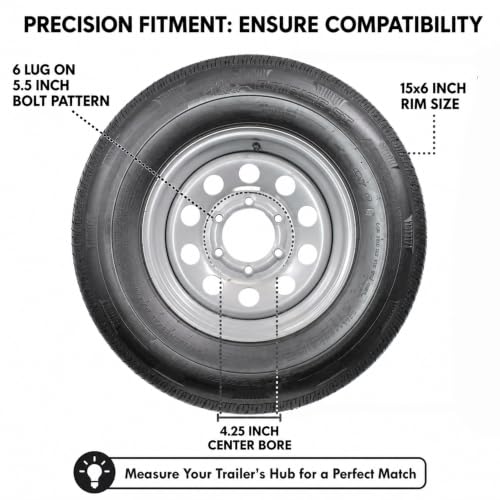 eCustomrim 2 Pack Radial Trailer Tire Rim Assembly ST225/75R15 6 Lug Silver