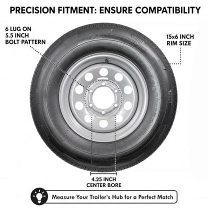 eCustomrim 2 Pack Radial Trailer Tire Rim Assembly ST225/75R15 6 Lug Silver