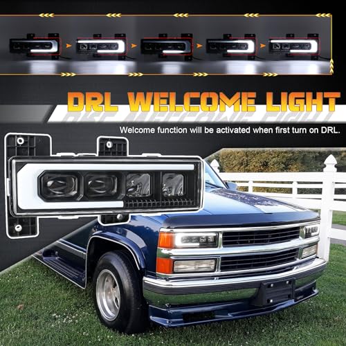 LED Headlight Assembly with DRL Compatible with 1988-1998 Chevy GMC