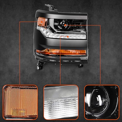 FIONE HID Headlights Compatible with Chevy Silverado 1500 2016-2018/2019 Silverado 1500 LD W/O Bulbs Black Housing Headlamp Left Driver+Right Passenger Side - color: Black, size: PA(Driver&Passenger)