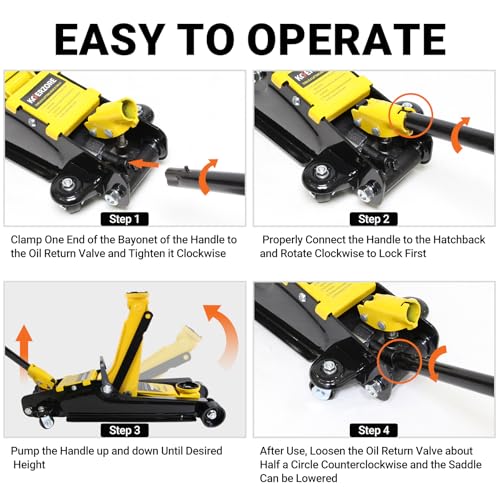 2.5 Ton Car Jack Low Profile Hydraulic Floor Jack, 5500 lbs Capacity, 3.4"-15.2" Lifting Range, Alloy Steel, Black, for Sedans and SUVs（Yellow - color: Yellow