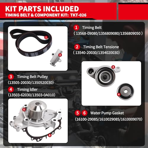 Timing Belt Kit with Water Pump Replacement for: TKT-026 - size: 2002-2006 Camry