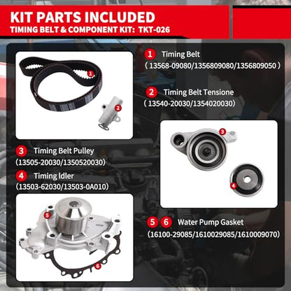 Timing Belt Kit with Water Pump Replacement for: TKT-026 - size: 2002-2006 Camry