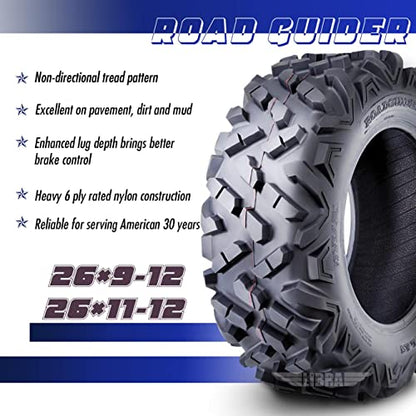 ROADGUIDER Set 4 ATV UTV Tire 26x9-12 front & 26x11-12 Rear 6PR All Terrain - size: 26x9-12 & 26x11-12