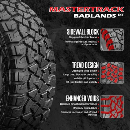 Set of 4 (Four) Mastertrack BADLANDS RT LT35X12.50R24 116Q 12PR F Tires - size: 35X12.50R24LT