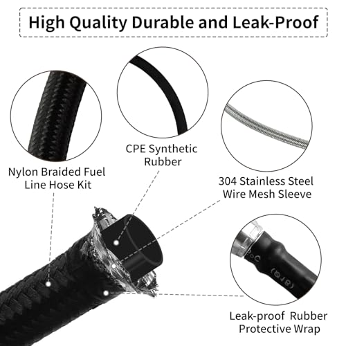 MuHize 70 Inch AN-6 Transmission Cooler Line Kit Stainless Steel Braided - size: 70 Inch-Black