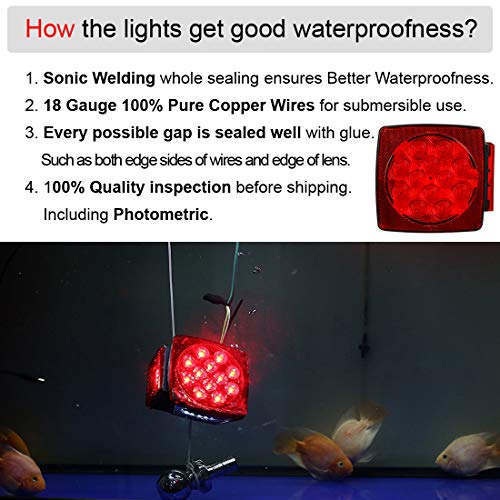 CZC AUTO 12V Submersible LED Trailer Tail Lights Left&Right Reverse Lights - size: 5" long x 1.5"width x 5"height