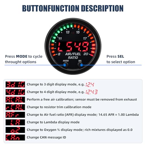 ARTILAURA 30-0300 Wideband AFR Gauge Digital Air Fuel Ratio Gauge Kit