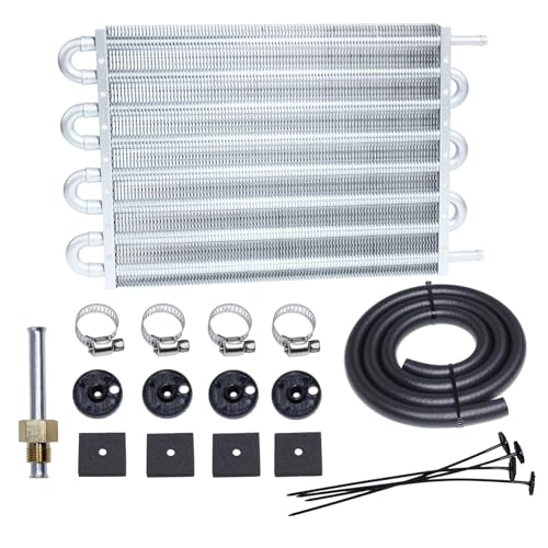 Transmission Oil Cooler Kit, Aluminium alloy Radiator with 5/16" Tube and Hose Mounting Kit(Silver) (8 Pass) - color: Silver, size: 8 Pass