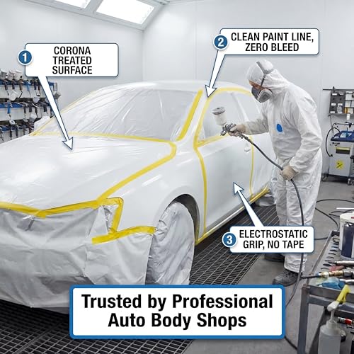 Pre-Taped Masking Film for Car Painting – 3 Pack Painters Plastic Sheeting with Automotive Tape and Drape, Paint Plastic Covering Cars, Appliance, Windows and Furniture Protection (59 Inch) - size: 59 Inch