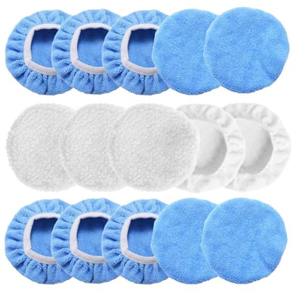 15PCS Car Polisher Pad Bonnet, 9 to 10 Inch Soft Polishing Bonnets Buffing Pads, Car Wax Cover Kit for Car Orbital Buffer Polisher, 10 Microfiber Bonnets + 5 Woollen Polishing Pad Covers (9-10 Inches) - size: 9-10 Inches