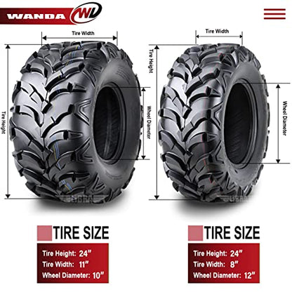 WANDA Set 4 New ATV Tires 24x8-12 Front & 24x11-10 Rear /6PR -10151/10245 - size: 24X8-12&24X11-10