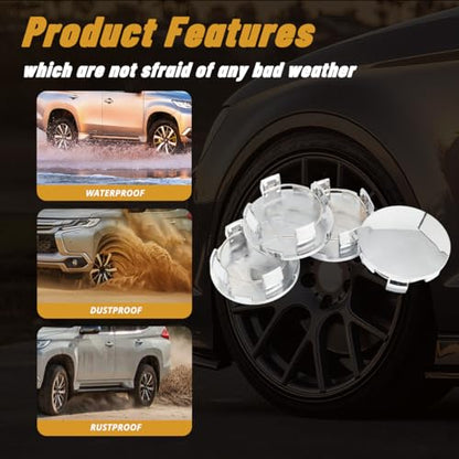 4Pcs 2.52in / 64mm Chrome Center Caps 2.11in ID Snap-On - size: OD 64MM , ID 53.5MM