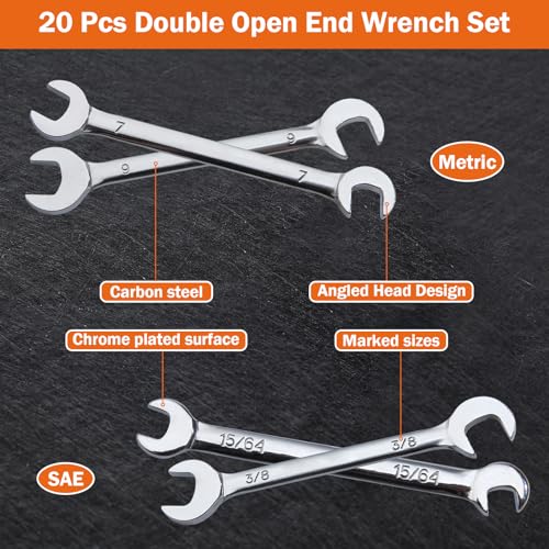 Mini Double Open End Wrench Set Metric and SAE 20 Pcs - style: Metric & SAE (Double Open End)