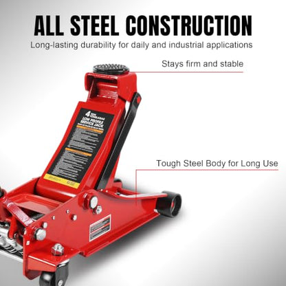 Big RED 4 Ton Low Profile Hydraulic Service Floor Jack, Dual Piston Fast Lift Pump, 8000 lb Heavy Duty Capacity - size: Dual Pump