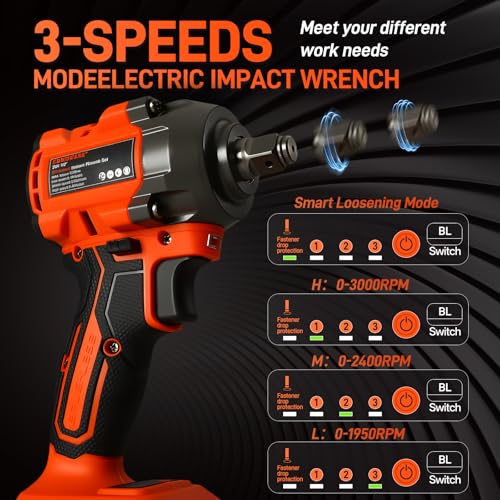 650N.m Brushless Impact Wrench, 1/2" Impact Gun w/ 4.0Ah Battery