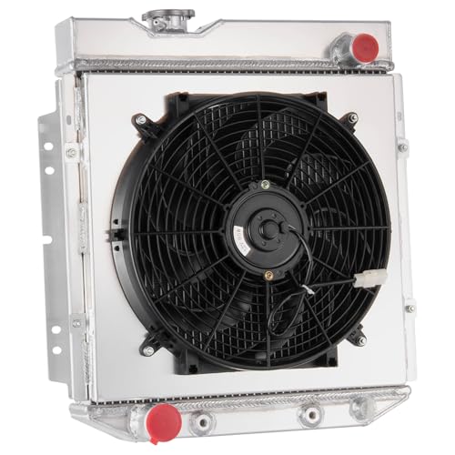 Ford 8N Radiator, 4 Row Aluminum Radiator with Shroud Fan Compatible with Ford 1964-1966 Mustang/1960-65 Falcon 5.0L V8, 1965 66 1966 Mustang Radiator - size: 4-Row Radiator Fan Combo