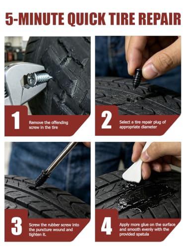 50 PCS Quick Fix Screw-in Tire Plug Kit with 2 Tubes of Sealant Glue