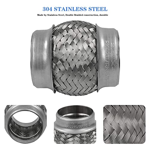 Exhaust Flex Pipe 2.5" Inlet 4" Length Heavy Duty Stainless 2 Pack - size: 2.5"x4"-2 Pack