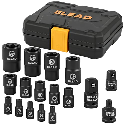 17-Piece Inverted E-Torx Socket Set - Premium Impact Cr-V Steel E4 - E24 Star Female Sockets for Impact Wrench 1/2 3/8 1/4 Drive Precision Torque Kit with Storage Case - color: 17-piece Black