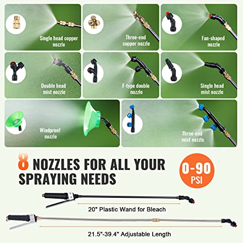VEVOR Battery Powered 15 Gallon Garden Weed Sprayer with Wheeled Cart, 126FT Hose with Reel, 8 Nozzles, 2 Wands with Lock Trigger, 0-90PSI, 5-6h Spray Time, Wide Mouth Lid, Rotating Wheels with Brake - size: 15 Gal-Custom Bulit Cart
