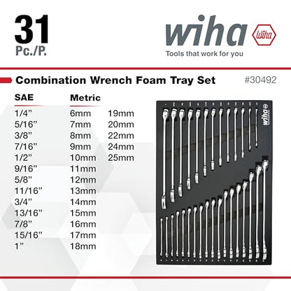 Wiha 30492 31-Piece Combination Wrench Set, SAE and Metric