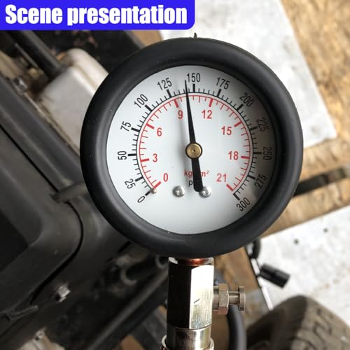 9PCS Petrol Engine Cylinder Compression Tester Kit with Spark Plug Tester, 0-21 Bar & 0-300 PSI Compression Gauge Car and Motorcycle Engine Testing Tool (Red) - color: Red
