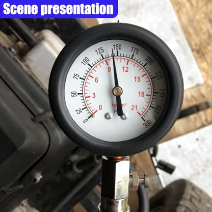 9PCS Petrol Engine Cylinder Compression Tester Kit with Spark Plug Tester, 0-21 Bar & 0-300 PSI Compression Gauge Car and Motorcycle Engine Testing Tool (Red) - color: Red
