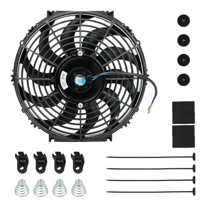 12 inch 12V Universal Slim Pull Push Electric Radiator Cooling Fan with Mounting Kit Black - size: 12"