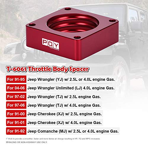 Throttle Body Spacer Compatible with 91-06 Jeep Wrangler TJ YJ LJ Cherokee XJ 2.5L/4.0L Engine Gas MJ w/Gasket 1" Raise Manifold Carb Red - color: red
