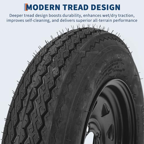 Heavy Duty 2-Pack 5.30-12 Trailer Tires & Black 12" Steel Wheels – 6PR Load Range C, All-Weather, 5 Lug 4.5" Bolt Design, Easy Assembly for Utility/Boat/Camper/Cargo Trailers - size: 5.30-12 5 lug