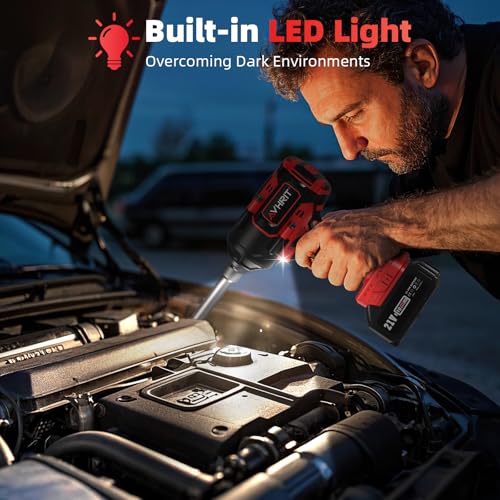 Cordless Impact Wrench 1/2", 1106Ft-lbs(1500N.m) with 2 Batteries - color: Red