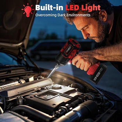 Cordless Impact Wrench 1/2", 1106Ft-lbs(1500N.m) with 2 Batteries - color: Red