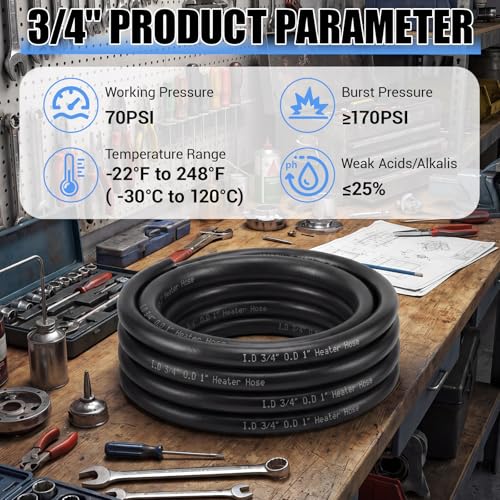 Outus 3/4", 25ft EPDM Heater Hose, 85PSI Black Coolant Hose Automotive - size: 3/4", 25FT