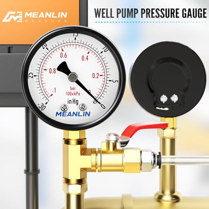 MEANLIN MEASURE -30inHG~0Psi Dry Vacuum Pressure Gauge, 2" DIAL FACE 1/4" NPT WOG Water Oil Air Pressure Test, Lower Mount, with 1/2" NPT and 3/8" NPT Hex Bushing - color: 1/4"NPT Lower Mount, size: -30inHG-0Psi