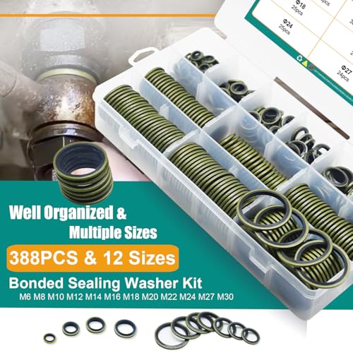 388 PCS 12 Sizes NBR Metal Bonded Sealing Washer Kit M6-M30 Automotive - color: 388pcs Sealing Washers