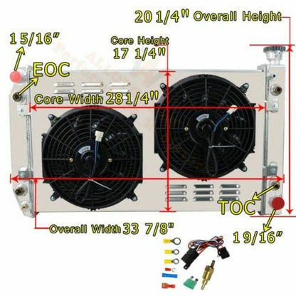 ALLOYWORKS 4 Row All Aluminum Radiator + Shroud Fan + Relay for 1988-1999 Chevy C/K 1500 2500 3500 5.0L 5.7L Blazer