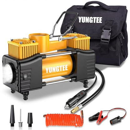 YUNGTEE Portable Tire Inflator, 12V 150 PSI Dual-Cylinder Air Compressor - color: Yellow