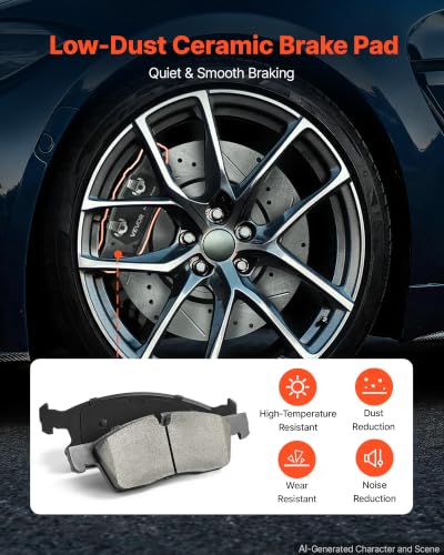 VEVOR Front & Rear Brake Kit Ceramic Brake Pads and Drilled Slotted Rotors - size: S-53062 + S-53061