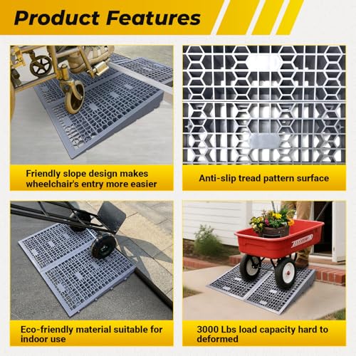 HOXWELL Modular Threshold Ramps for Doorways, 4" Rise Wheelchairs Ramps for Home, Solid Upgrade Material 3000 Lbs Load Capacity Door Ramps for Wheelchairs and Cars (2 PCS) - size: 4''-2 Packs