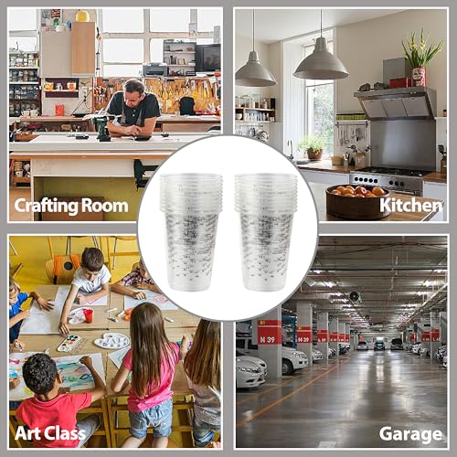 20pcs 8oz Graduated Clear Plastic Measuring Mixing Cups with 20pcs Wooden Stirring Sticks for Mixing Paint, Pigments, Epoxy Resins
