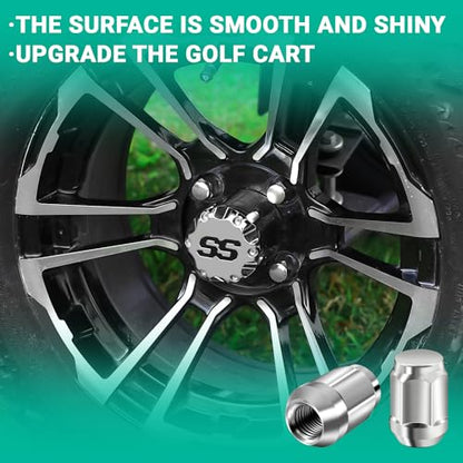 Golf Cart Chrome Wheel Lug Nuts, Club Car EZGO Lug Nuts for Club Car,EZGO Golf Cart, Size 1/2"-20, Chrome Set of 16 Pack - color: Silver