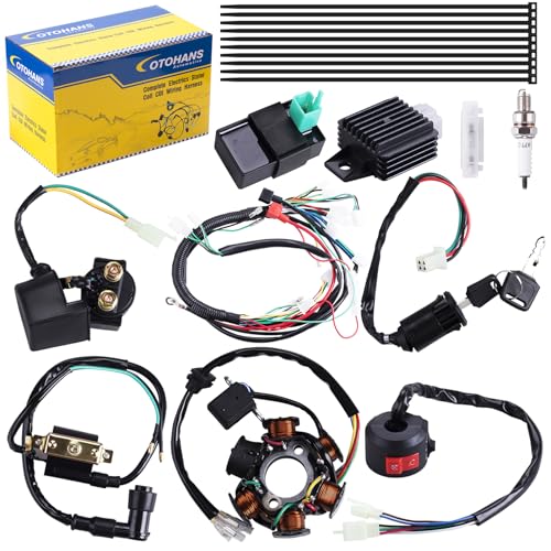 Complete Electrics Wiring Harness Coil Stator Solenoid Relay CDI Spark Plug for 4 Wheelers Stroke ATV 50cc 70cc 90cc 110cc 125cc Go Kart Pit Quad Dirt Buggy Bike Parts By OTOHANS AUTOMOTIVE