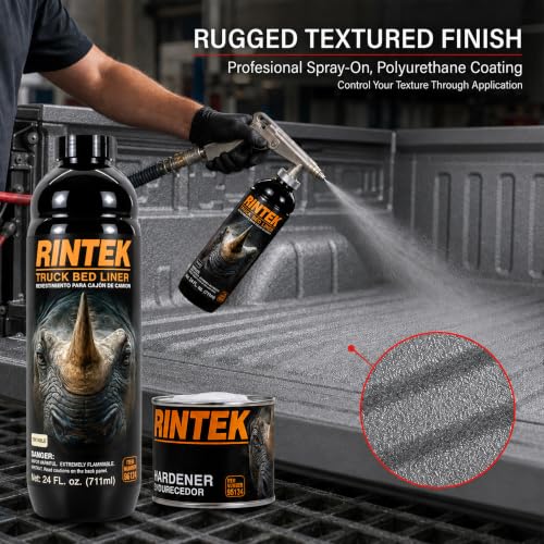 LAUCO Rintek Urethane Spray 1 Gallon Tintable Bedliner Coating, Heavy-Duty Polyurethane Protective Truck Bed Liner Paint, Waterproof Anti-Slip Impact-Resistant Automotive Coating, With Spray Gun 95122 - style: Tintable – With Gun