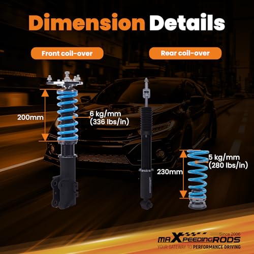 maXpeedingrods Coilover for Hyundai Sonata 2015-2019, for Kia Optima 2016-2020, 24 Levels Damper Adjustable Coilovers Suspension Kit, Height Adjustable T6 Upgraded Lowering Kits Blue